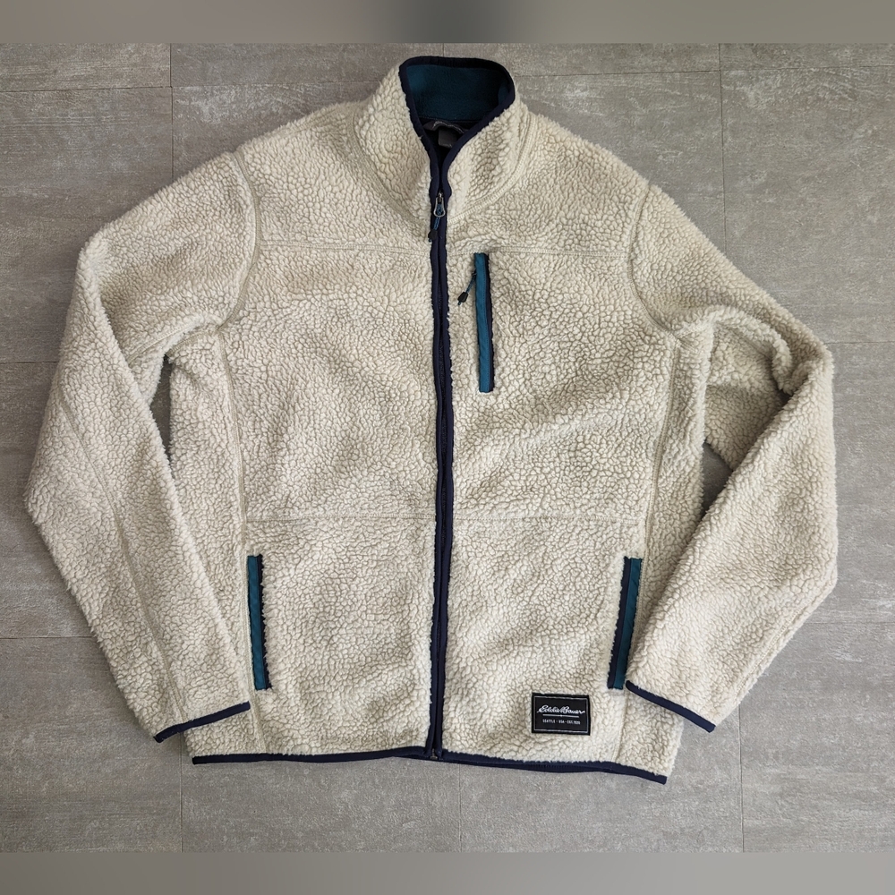 Eddie Bauer Mens Chilali Faux Shearling Fleece Jacket - Oyster Color - Size L